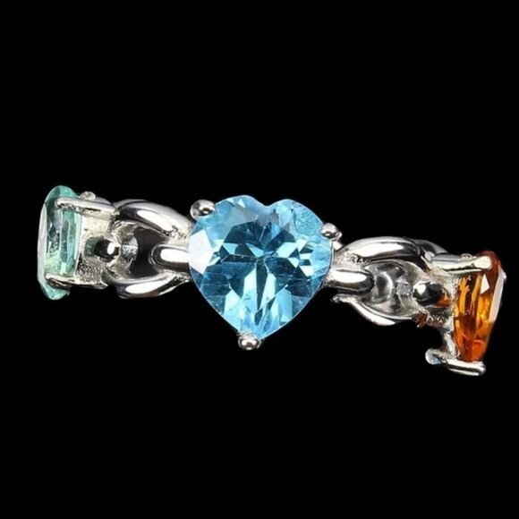 Natural Swiss Blue Topaz, Apatite, Citrine‎ 925 Sterling Silver Ring Sz 7 - Picture 1 of 3